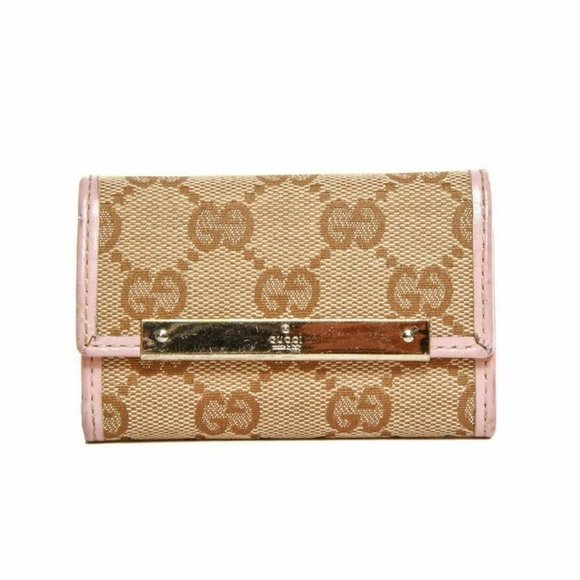 Authentic Gucci monogram canvas pink leather trim key case - Picture 1 of 12